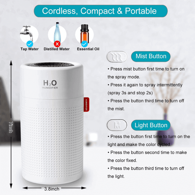 Portable H2O Fresh Air Humidifier 750ml