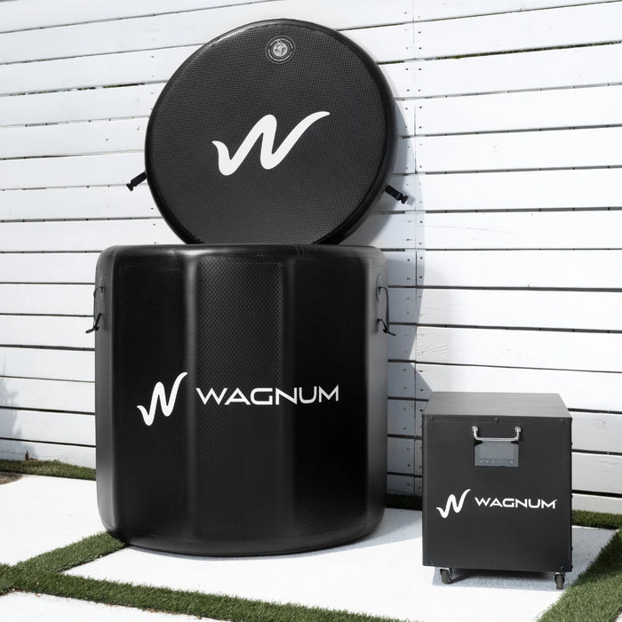 WAGNUM ice tub set with case on a white wooden background