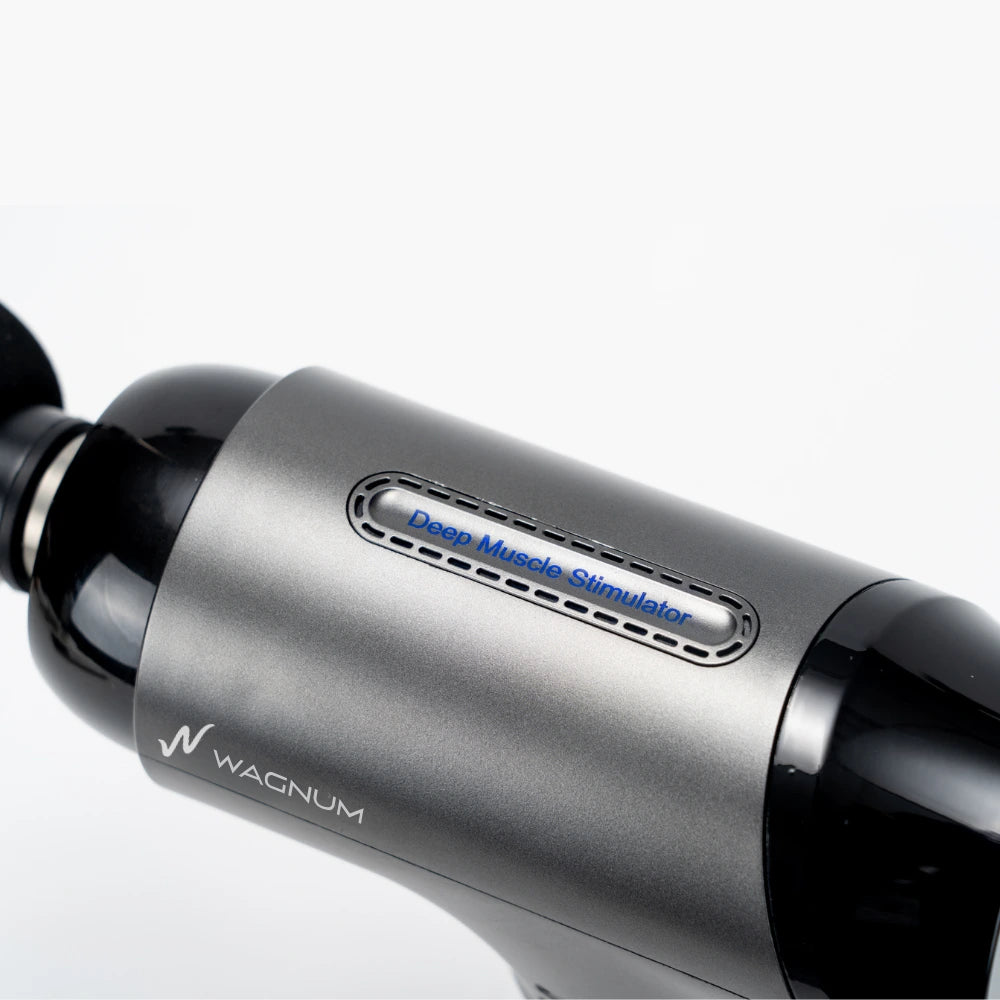 PRORange massage gun view from top where the responsive pressure sensor is located and a white background.