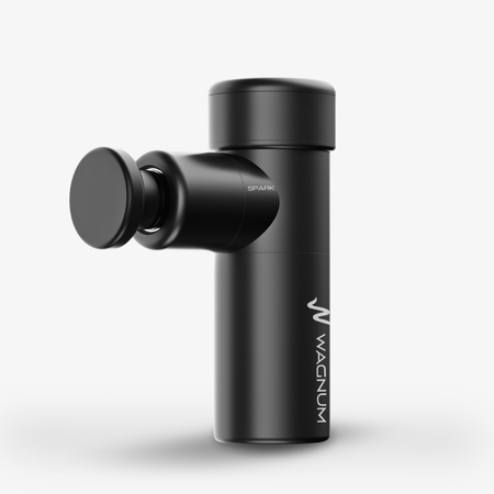 Black massage gun with 'Wagnum' branding on a white background