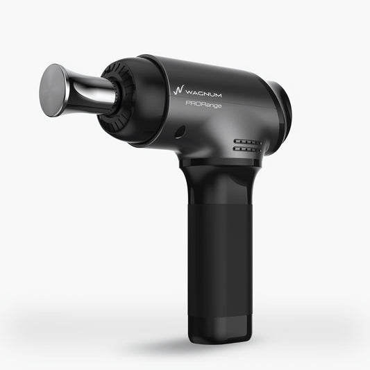 Black massage gun with 'Wagnum' branding on a white background.