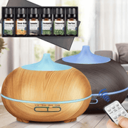 Aromatherapy diffuser and humidifier with natural essential oil gift set combo option.