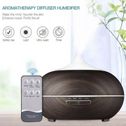 Aromatherapy diffuser and humidifier with seven different LED light options, timer and quiet feature.