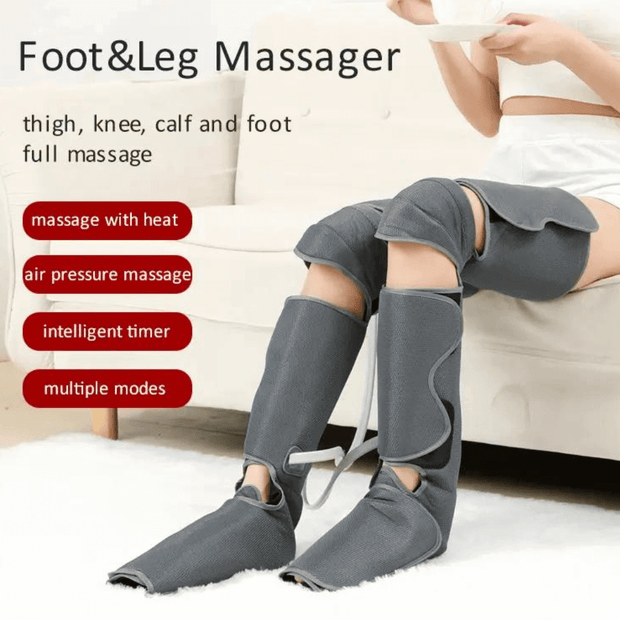 Foot and leg massager targets calf air compression massager, thighs and foot massage.